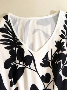 SHEIN Franclia Đầm midi nữ in họa tiết hoa nhiệt đới, cổ chữ V, tay bồng, thắt eo chéo, dáng chữ A, kiểu dáng thời trang thích hợp cho kỳ nghỉ. - Nhiều màu - Xem 5
