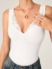 SHEIN BASICS Bộ đồ liền thân nữ - trắng - Xem 2