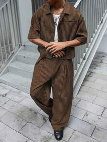 Major Grit 男士休闲街头风短袖上衣长裤套装。街头服饰，朋友，情侣装，宽松版型，男士，印花，日系风格，男女皆宜，我爱我的女朋友 - 棕色 - 查看 5