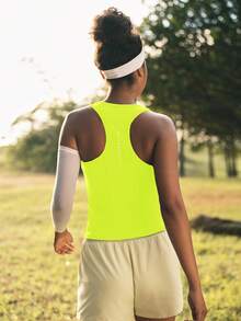 In My Nature Casual Versatile Black Mesh Patchwork Reflective Ombre Polka Dot Print Sleeveless Outdoor Sports Tank Top - Green - View 6