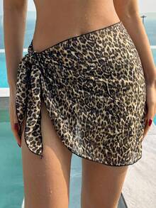 DAZY Copricostume da donna con stampa leopardata, decorato con paillettes, sexy e casual, stile avvolgente, per la spiaggia - nero - Visualizzare 1