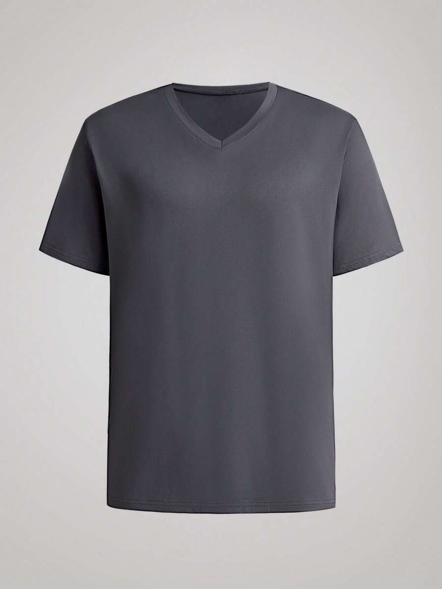 Officeau T-shirt à manches courtes col V pour hommes, coupe à la mode pour l'été - Gris foncé - Voir 1