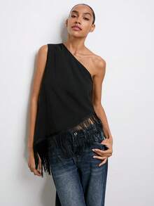 Maija Zanzea Women's Black Summer Party Night Out Top Casual Elegant Mama Mia Loose Fringe Hem Sleeveless Western Style Top, Country Concert - Black - View 5