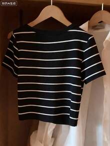 Resyla Women's Spring/Summer New Arrival Striped Print All-Match Fitted Versatile T-Shirt - Multicolor - View 2