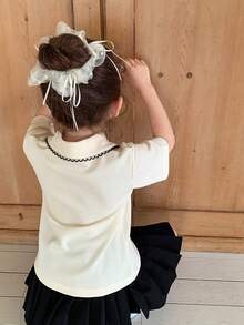 Dazy Kids HELLO KITTY | DAZY 女童夏季休閒領口短袖 KT Cat 圓領套頭 T-shirt - 杏色 - 查看 2