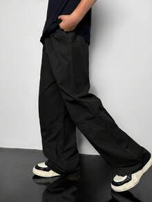 Tween Boys' Oversized Cargo Pocket Casual Loose Utility Pants, Suitable For Commuting, School, Daily Wear, Travel, Sports, Spring/Summer/Autumn/Winter - Black - View 5