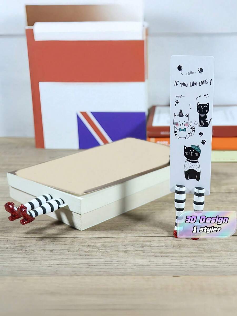 1pc 3D Bookmark With Cute Cat Bookmark For Reading Paper Bookmark Book Lovers, Christmas, Spring Festival, Valentine's Day, Gift,Christmas,Cat,Wicked - Beige - View 1