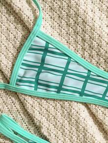 SHEIN Swim Mod Bộ 2 món áo tắm nữ gợi cảm in họa tiết ngẫu nhiên, thích hợp cho kỳ nghỉ biển, bikini hở lưng không có mút độn và dây đeo điều chỉnh được. - Nhiều màu - Xem 6