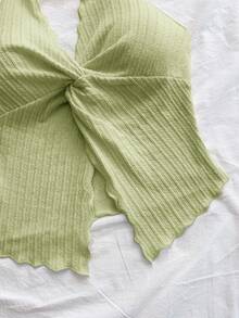 Soleia Top de tirantes con cuello halter, espalda anudada y drapeado texturizado para vacaciones, talla grande para mujer - verde menta - Ver 5