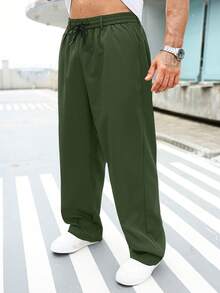 Manfinity Homme Plus Size Men's Casual Sports Solid Color Slant Pocket Pants - Army Green - View 4