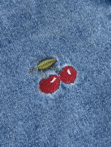 SHEIN Sweetro Quần short denim nữ kiểu dáng thường ngày với họa tiết thêu quả anh đào và túi hai bên. - Màu xanh lam - Xem 3
