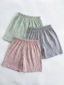 SHEIN Bộ 3 quần short cotton nữ nhiều màu sắc với họa tiết trái tim tương phản, thích hợp mặc nhà, thoải mái khi ngủ. - Nhiều màu - Xem 3