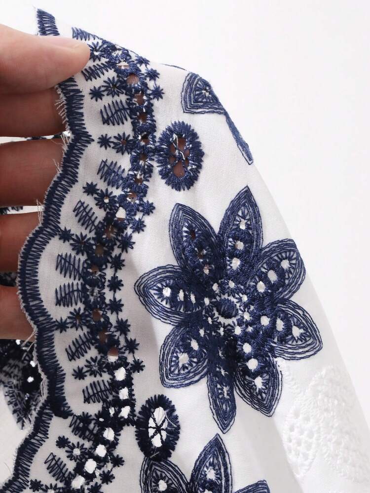 Floral Embroidery Hollow Out Lace-Up Backless Casual Elegant Summer Vest Jacket For Women