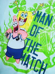 SpongeBob SquarePants | SHEIN TOKVUE Áo thun nam tay ngắn cổ tròn màu xanh nhạt, kiểu dáng thường ngày, họa tiết in, thích hợp cho mùa hè. - Màu xanh nhạt - Xem 3