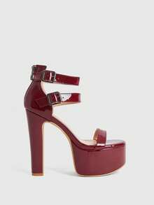 CUCCOO LuxiPop Sexy Mode Wort mit Fußriemen Runde Zehenkappe Dicke Absätze Reißverschluss Hinten Damen Burgunderrote High Heel Sandalen, geeignet für Frühling und Sommer, Urlaubssaison 2000er Jahre Stil, Urlaubsatmosphäre, Sommerbekleidung, Reise Muss-haben - Bordeaux - Übersicht 1