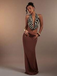 Hauture Women's Sexy Abstract Print Halter Cowl Neck Open Back Top - Multicolor - View 3