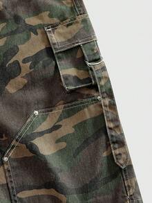 ROMWE MEN Pantalones cortos de mezclilla cargo de camuflaje para hombres - Verde militar - Ver 4