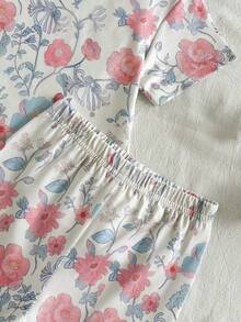 SHEIN Vintaside Kids Abygirl 女婴夏季圆领短袖印花简约时尚T恤搭配百搭休闲短裤套装，适合外出、日常休闲、海滩玩耍或公园散步。 - 彩色 - 查看 5
