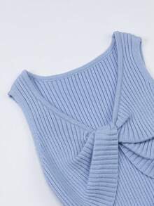 Franclia Áo hai dây nữ cơ bản, tối giản, màu xanh nhạt, kiểu vặn xoắn phía trước, chất liệu dệt kim thoáng khí, thích hợp mặc đi làm. - Màu xanh nhạt - Xem 4