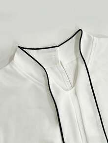 SHEIN LUNE Blusa donna colorblock, camicia casual business, collo a lupetto, elegante e versatile, adatta per l'ufficio e occasioni casual, adatta per autunno, inverno e primavera - Bianco - Visualizzare 6