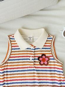Đầm dệt kim cổ polo kẻ sọc dễ thương mùa hè cho bé gái, đầm cho bé sơ sinh/trẻ nhỏ - Nhiều màu - Xem 4