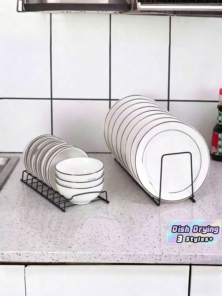 1PC Stainless Steel Kitchen Storage Rack, Two Styles For Drying Dishes, Chopsticks And Bowls With Built-In Dish Rack For Sinks And Cabinets, Kitchen Drain Rack, Christmas-Black - Black - View 1