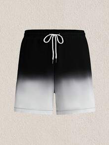 Mercer Haus Quần short nam mùa hè màu đen trắng ombre in họa tiết, cạp chun, túi xéo, kiểu Hawaii, nhanh khô, hai lớp lót lưới, in 3D, thời trang casual, thích hợp mặc đi biển. - Đen và trắng - Xem 1