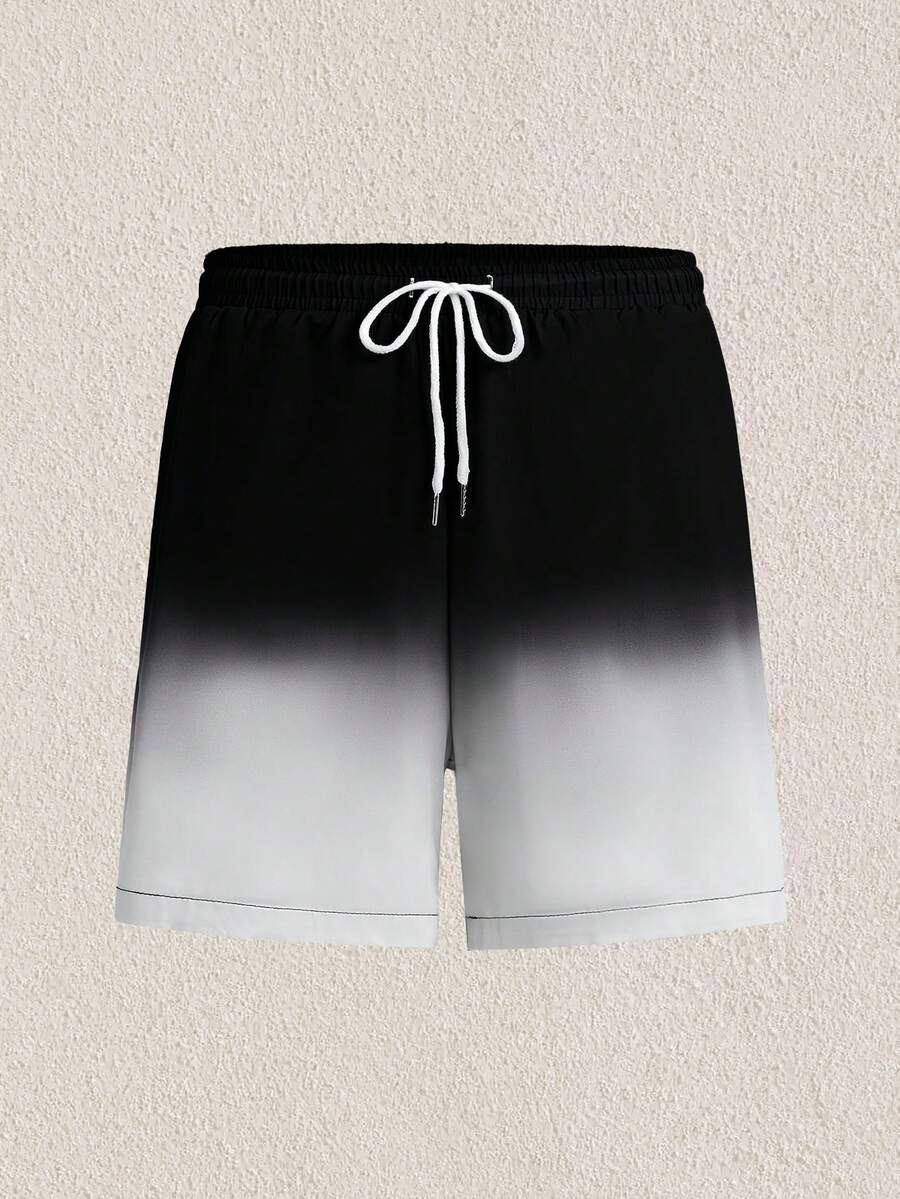 Mercer Haus Quần short nam mùa hè màu đen trắng ombre in họa tiết, cạp chun, túi xéo, kiểu Hawaii, nhanh khô, hai lớp lót lưới, in 3D, thời trang casual, thích hợp mặc đi biển. - Đen và trắng - Xem 1