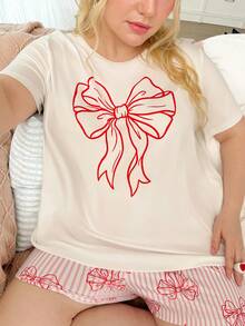 Slumberry CURVE Conjunto de pijama de talla grande con lazo a rayas - Multicolor - Ver 5