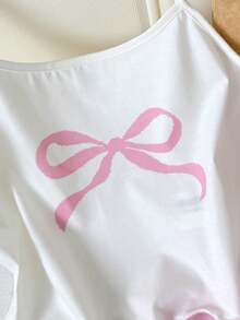 SHEIN Bộ đồ ngủ trẻ em Dozemod dành cho bé gái tuổi teen, gồm 2 món, hộp quà ngẫu nhiên: áo tay ngắn cài cúc cổ bẻ kiểu tối giản với nơ và sọc, cùng bộ đồ ngủ dệt kim rộng rãi, thoải mái. - Màu Hồng baby - Xem 4
