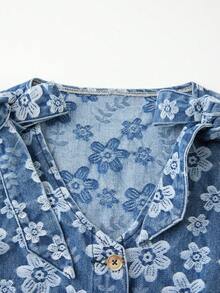 GlowEve Đầm denim nữ kiểu dáng thường ngày in hoa, xếp ly, buộc dây vai, thích hợp cho mùa hè. - Màu xanh lam - Xem 6