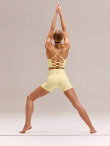 FeatherFit™ Crisscross Back Loneline Sports Bra Tank Top Light Support Low Impact Yoga Daily - French Vanilla - View 6