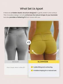 2.5" FeatherFit™ Ultra Mini Soft Stretchy Low Rise Foldover Invisible Scrunch Bum Sculpt Seam Biker Shorts Low Impact Yoga Studio Pilates Daily Wear - Butter Yellow - View 2