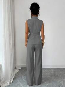 Selianne Elegant Romantic Vacation & Office Bow Tie Blazer Suit Set For Women - Dark Grey - View 2