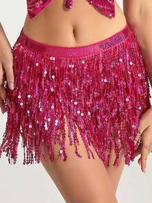 1pc Belly Dancer Hip Scarf, Sweet Belly Dance Skirt Wrapped With Coins, Egyptian Style Belly Dance Costume Hip Scarf Belt, Women Chiffon Belly Dance Scarf, Suitable For Yoga, Zumba, Belly Dance Costume Hip Scarf, Sequin Mini Skirt For Party - Multicolor - View 35