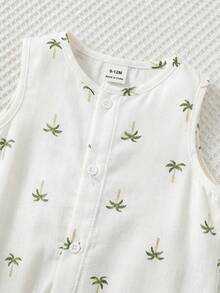 2pcs Baby Boy Casual Vacation Coconut Tree Print Bib Overalls Shorts Set With Bucket Hat, Suitable For Home, Outing, Beach, Spring/Summer - Multicolor - View 7