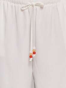 MUSERA Plus Size Linen Feel Beaded Tie Waist Wide Leg Trousers Pants Spring Summer Vacation Holiday Beach Formal Elegant Casual Swim White - Multicolor - View 2