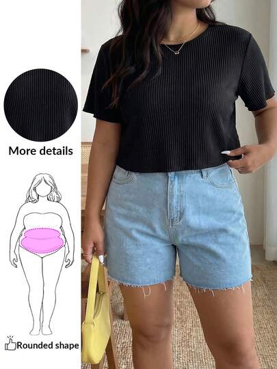 Enliva 大码女式纯色圆领短袖休闲 T 恤，夏季