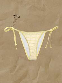 Elavelle Women's Jacquard Fabric Side Tie Bikini Bottom, Spring/Summer - Yellow - View 3