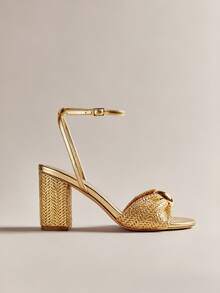 Hauture Damen elegante Ankle-Band Sandalen mit rundem Zehenbereich und Blockabsatz - Gold - Übersicht 6