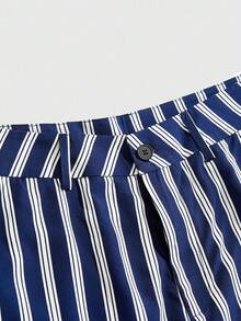 ROMWE MEN Street Life Quần short nam mùa hè dáng suông, kẻ sọc, túi xéo. - Màu xanh lam - Xem 3
