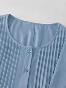 SHEIN LUNE CURVE 大码女式圆领纽扣衬衫，春夏款 - 淺藍色 - 查看 3