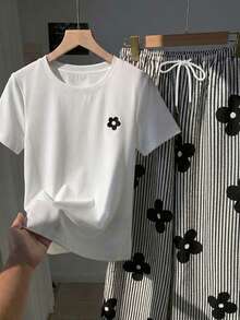 SHEIN EZwear Bộ 2 quần nữ kiểu dáng thường ngày, quần kẻ sọc hoa, trang phục mùa hè cho nữ. - Nhiều màu - Xem 4