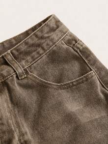 Pantalones cortos de mezclilla de uso diario versátil y casual con bolsillos para mujer de talla grande - Marrón - Ver 5