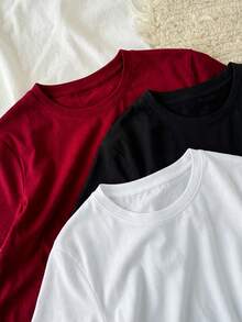 SHEIN Tween Girl Plain Short Sleeve T-Shirt, Minimalist Everyday Wear - Multicolor - View 5