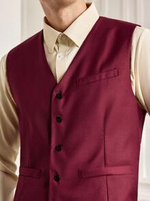 Officeau Men's Solid Color Single-Breasted Casual Commuter Business Vest - Burgundy - View 7