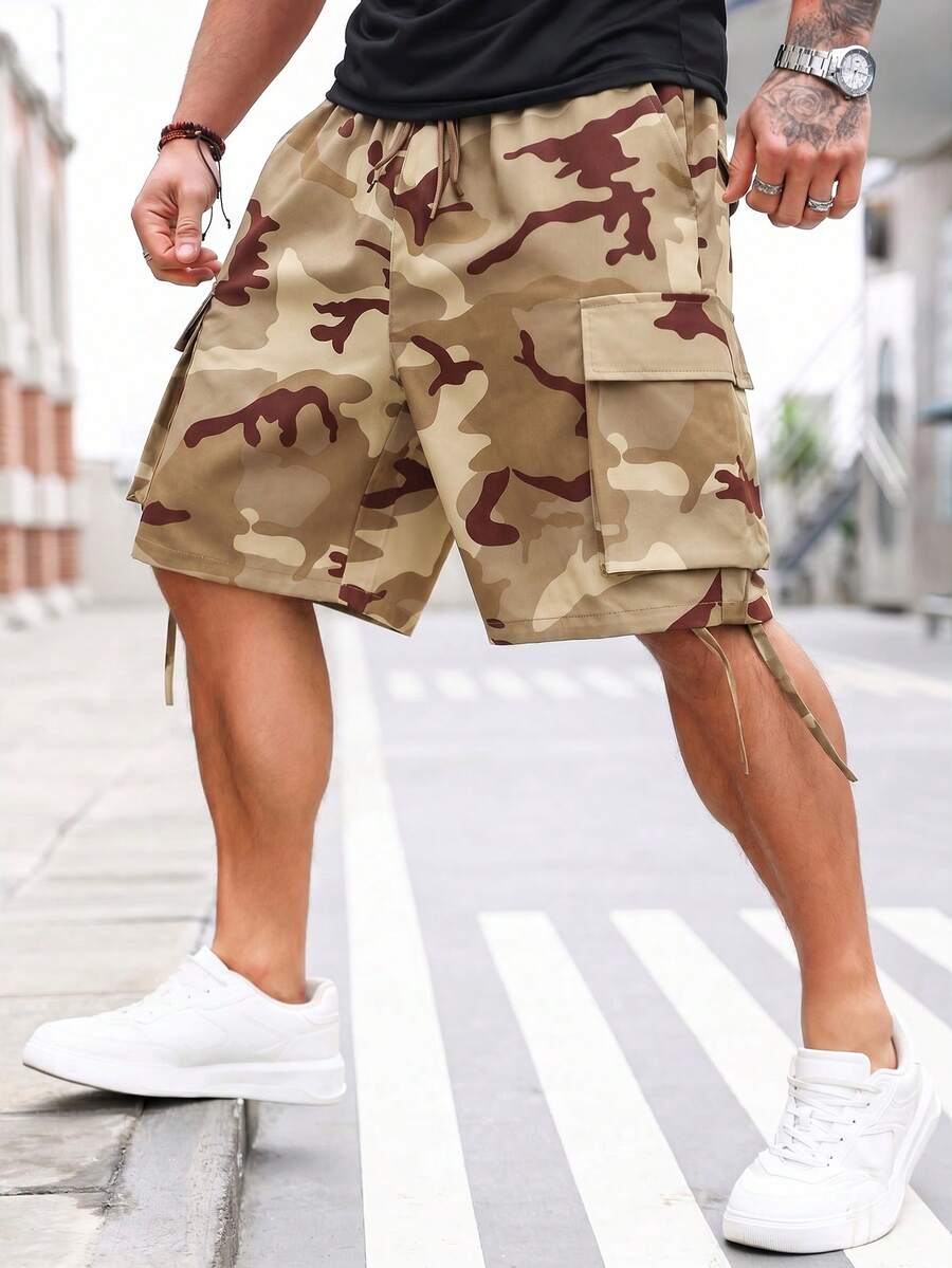 Manfinity LEGND Shorts cargo amples et décontractés à imprimé camouflage pour hommes grande taille - Multicolore - Voir 1