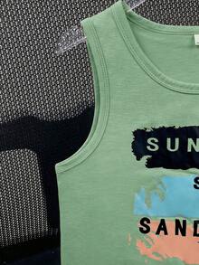 SHEIN Tween Boy Casual Vacation Style Palm Tree Pattern Sleeveless Loose Knit Tank Top, Suitable For Beach, Sports, Vacation, School - Mint Green - View 4