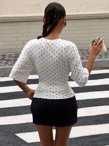 SHEIN Muchic Women's Polka Dot Print Fitted Casual Short Sleeve T-Shirt, Summer,Summer Top - Multicolor - View 2