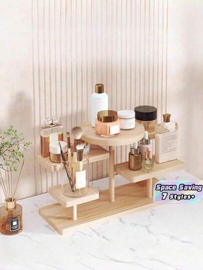 1件装多层实木桌面收纳架，节省空间，大容量展示架，适用于化妆品、香水、护肤品、口红等收藏品，也适合摆放多肉植物，可用于家庭办公室、浴室梳妆台面收纳，家居装饰礼品。